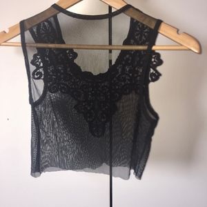 Black Mesh Crop Top